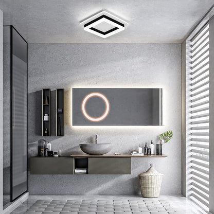 Square Modern Led Ceiling Light Fixture. 24W Black Flush Mount Hallway Ceiling Light Small Close to Ceiling Lamp for Living Room Bedroom Kitchen Balcony Cloakroom (Cool White. 6000K)