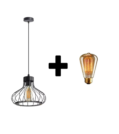 Industrial Retro Cage Ceiling Pendant Light. Vintage Hanging Lighting Fixture for Kitchen. Dining. and Loft Spaces
