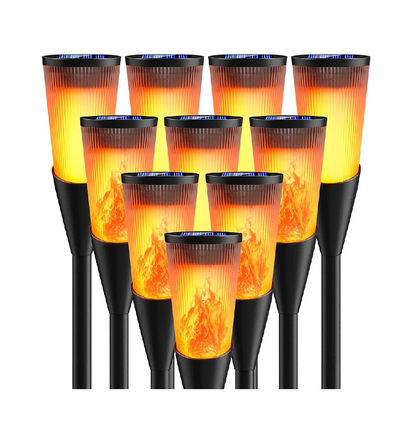 Solar Torch Lights Outdoor 10 Pack with Flickering Flame