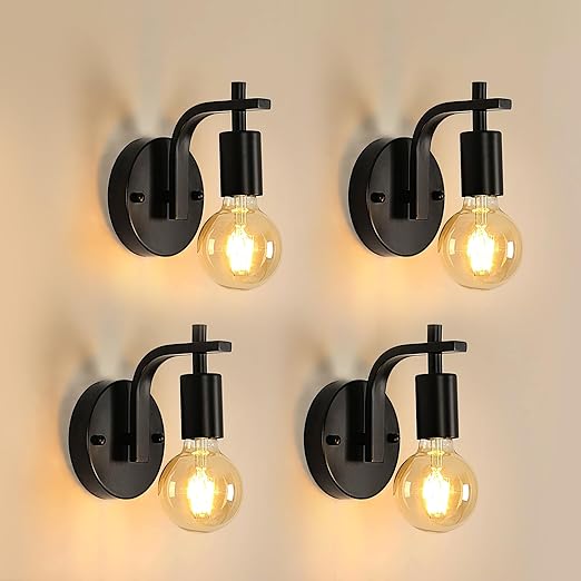 Black Industrial Wall Lights. Vintage E27 Sconce Set