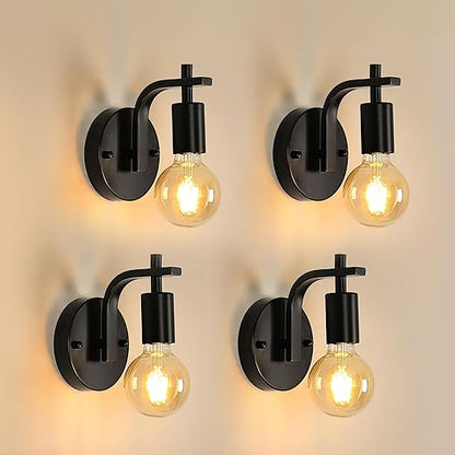 Black Industrial Wall Lights. Vintage E27 Sconce Set