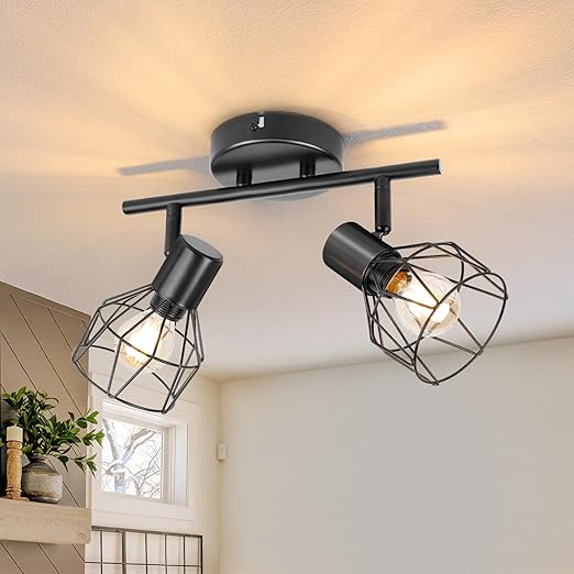 Adjustable Industrial Black Metal Cage Wall Lights. 2 Pack