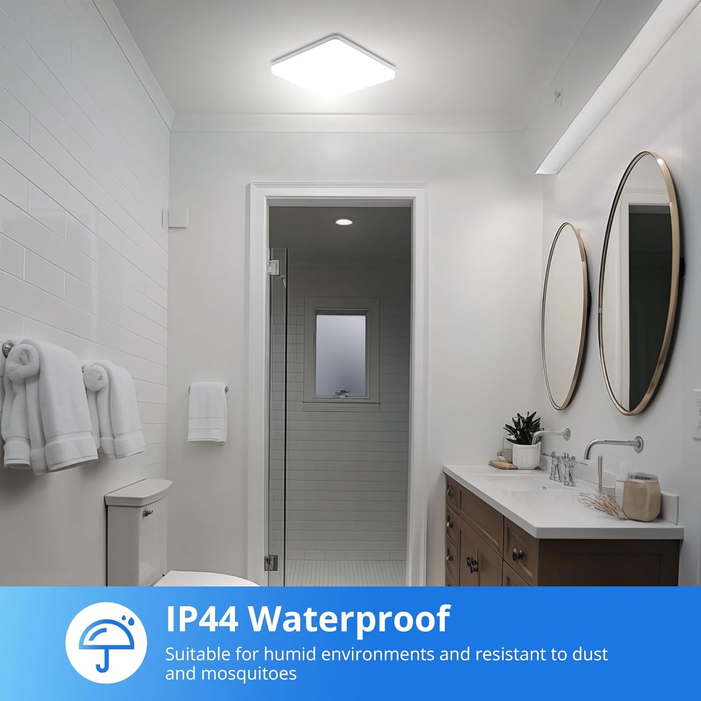 Square LED Ceiling Light. 4320lm. 6000K Daylight White. IP44 Waterproof. Energy-Saving Light for Bathroom. Kitchen. Bedroom. Office