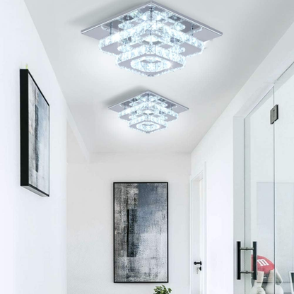 Crystal LED Ceiling Light – Modern K9 Crystal Chandelier. Stainless Steel Flush Mount Fixture for Dining & Living Room