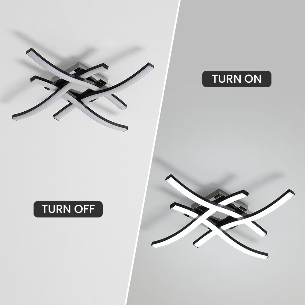 LED Ceiling Light 36W. Stylish Curved Design with 4 LED Boards. Cool White 6500K – Modern Ceiling Lamp for Living Room. Bedroom. Kitchen