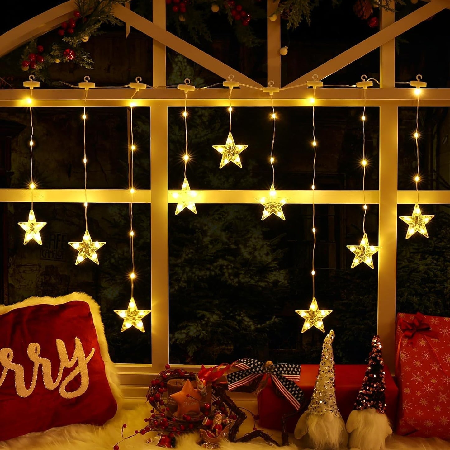 Christmas Window Star Lights. 30 LEDs Battery String Lights with Timer
