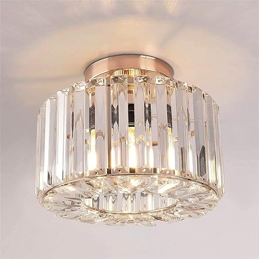 Gold Crystal Semi Flush Mount Ceiling Light. Modern Industrial Fixture