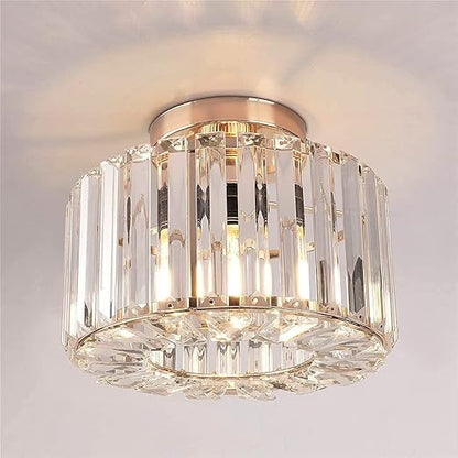Gold Crystal Semi Flush Mount Ceiling Light. Modern Industrial Fixture