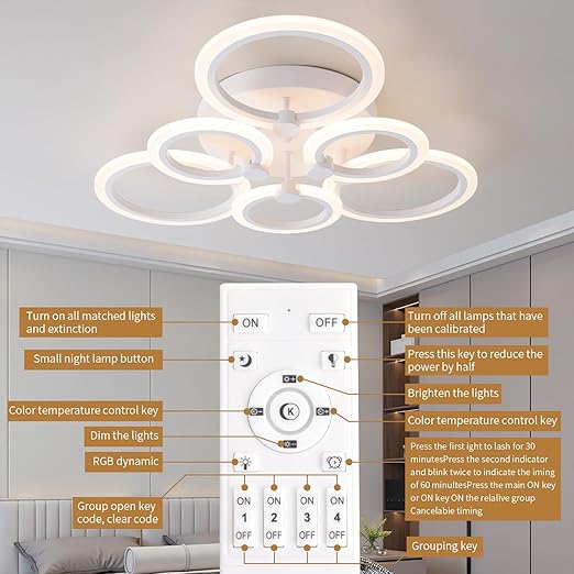 Modern 4-Ring LED Ceiling Light. Chrome. 6500K Daylight