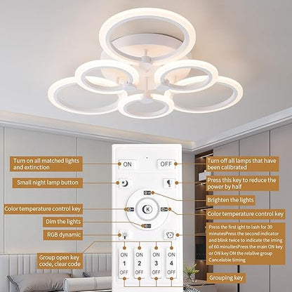 Modern 4-Ring LED Ceiling Light. Chrome. 6500K Daylight