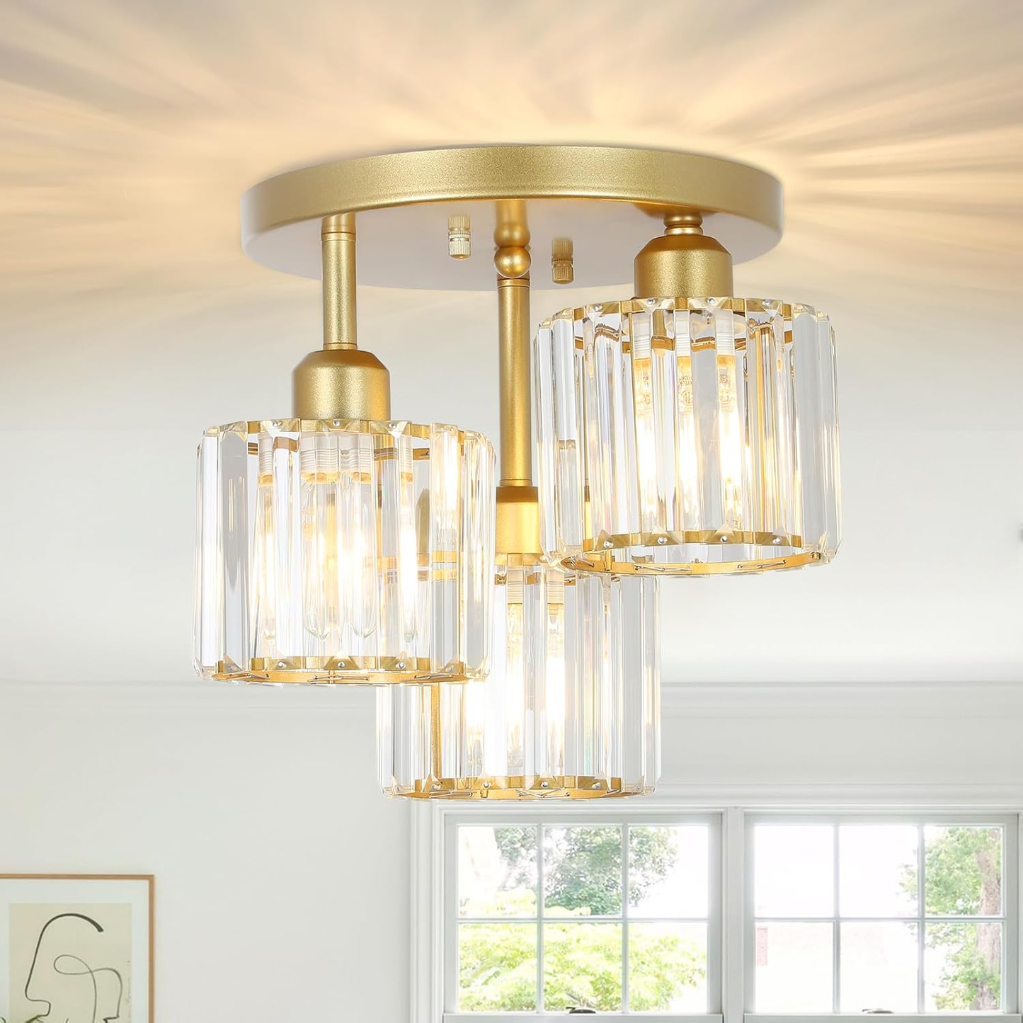 Modern Crystal Chandeliers Ceiling Light. 3-Lights Crystal Ceiling Lights Living Room. Black Semi Flush Ceilings Light Fittings for Hallway