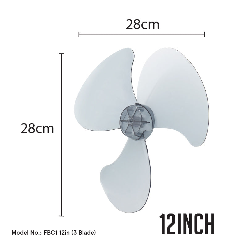 PowerPac Fan Blade Replacement – 12 Fan Blade. 3 Blades. for Desk / Stand / Wall Fan. ABS material. colourless & transparent. FBC12