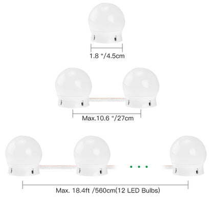 14W dimmable makeup mirror string lights. 5 levels of brightness adjustment