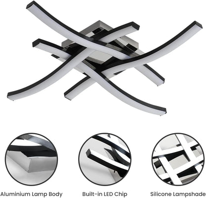LED Ceiling Light 36W. Stylish Curved Design with 4 LED Boards. Cool White 6500K – Modern Ceiling Lamp for Living Room. Bedroom. Kitchen
