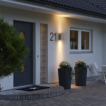 Modern Outdoor Up Down Wall Light – Stainless Steel. IP65 Waterproof. Mains Powered Exterior Sconce for Porch. Patio. or Garage