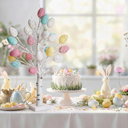Easter Tree with Lights White Birch Twig Egg Decor Lamp Home
