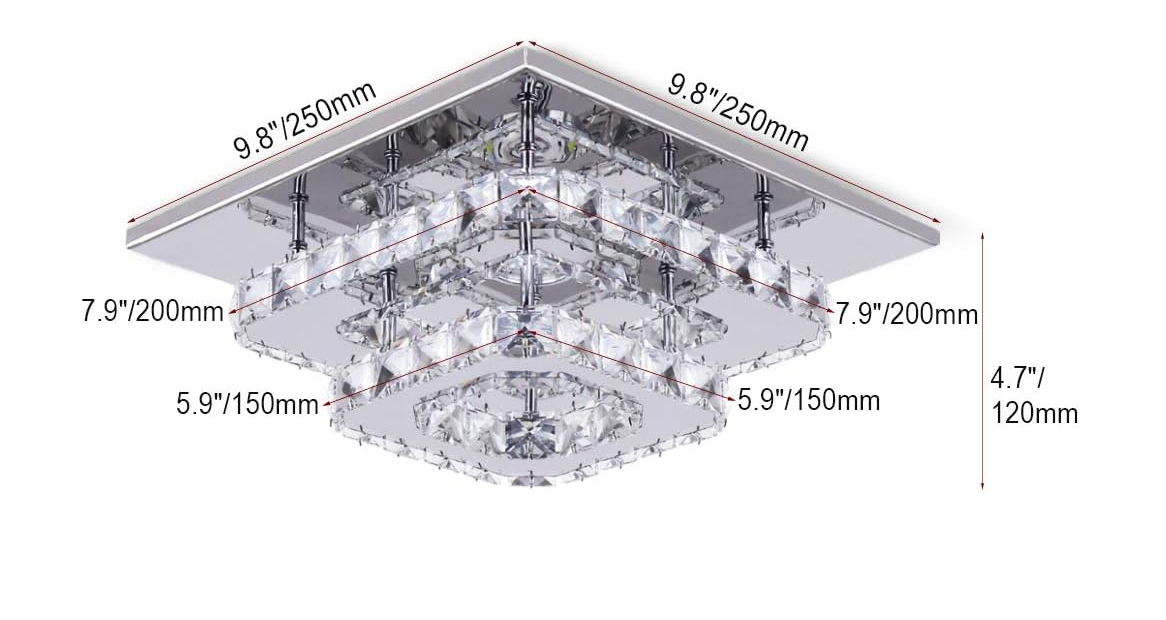 Crystal LED Ceiling Light – Modern K9 Crystal Chandelier. Stainless Steel Flush Mount Fixture for Dining & Living Room