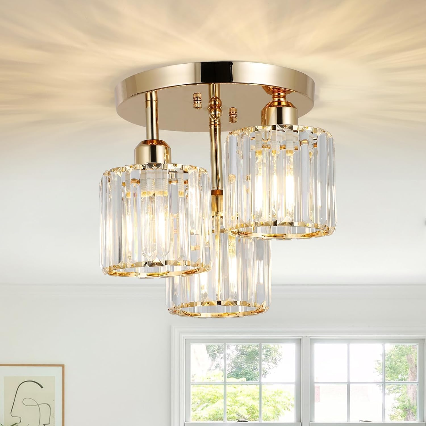Modern Crystal Chandeliers Ceiling Light. 3-Lights Crystal Ceiling Lights Living Room. Black Semi Flush Ceilings Light Fittings for Hallway