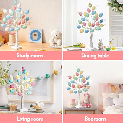Easter Tree with Lights White Birch Twig Egg Decor Lamp Home
