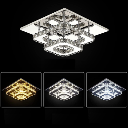 Crystal LED Ceiling Light – Modern K9 Crystal Chandelier. Stainless Steel Flush Mount Fixture for Dining & Living Room