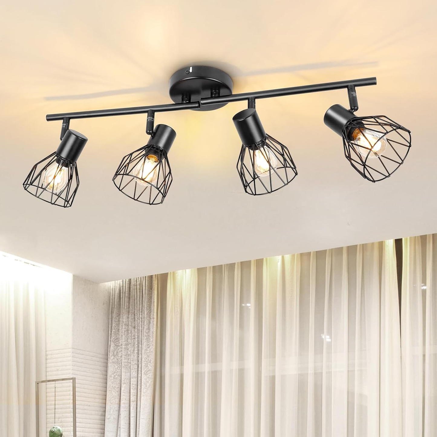 Spot Light Fittings for Ceilings Adjustable Metal Wire Cage Kitchen Spotlight Ceiling Lights with E14 Base Black 3 Way Ceiling Light Industrial