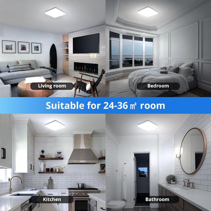 Square LED Ceiling Light. 4320lm. 6000K Daylight White. IP44 Waterproof. Energy-Saving Light for Bathroom. Kitchen. Bedroom. Office