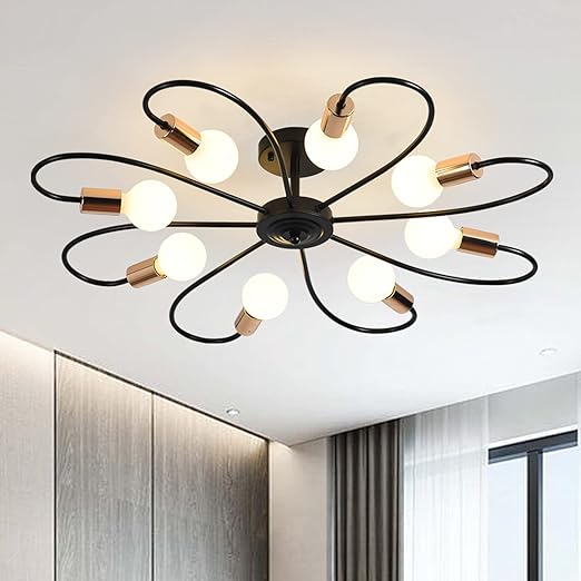 Gold 4-Light Semi Flush Ceiling Light. E27 Base