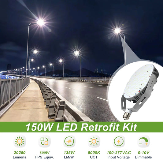 150W LED Retrofit Kit for Shoebox & Area Lights. 20.250 Lumens. 600W MH/HID Replacement
