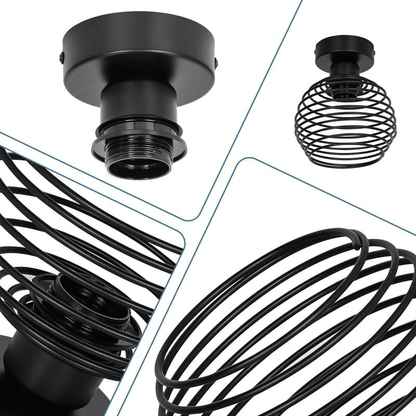 Vintage Black Ceiling Light – E27 Industrial Cage Semi Flush Mount Fixture for Hallway & Kitchen