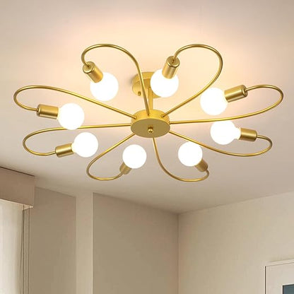 Gold 4-Light Semi Flush Ceiling Light. E27 Base