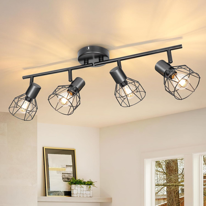 Spot Light Fittings for Ceilings Adjustable Metal Wire Cage Kitchen Spotlight Ceiling Lights with E14 Base Black 3 Way Ceiling Light Industrial