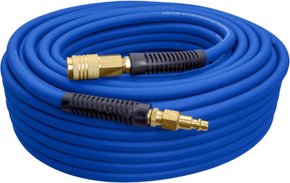 1/4 x 50' PVC/Rubber Hybrid Air Hose with Brass Fitting & Quick Connect Coupler - Durable & Flexible Performance!