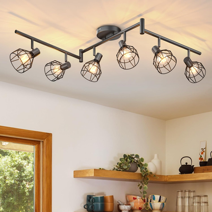 Spot Light Fittings for Ceilings Adjustable Metal Wire Cage Kitchen Spotlight Ceiling Lights with E14 Base Black 3 Way Ceiling Light Industrial