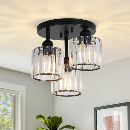 Modern 3-Light Crystal Ceiling Light – Chrome Semi Flush Mount Fixture