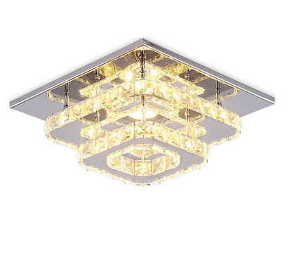 Crystal LED Ceiling Light – Modern K9 Crystal Chandelier. Stainless Steel Flush Mount Fixture for Dining & Living Room