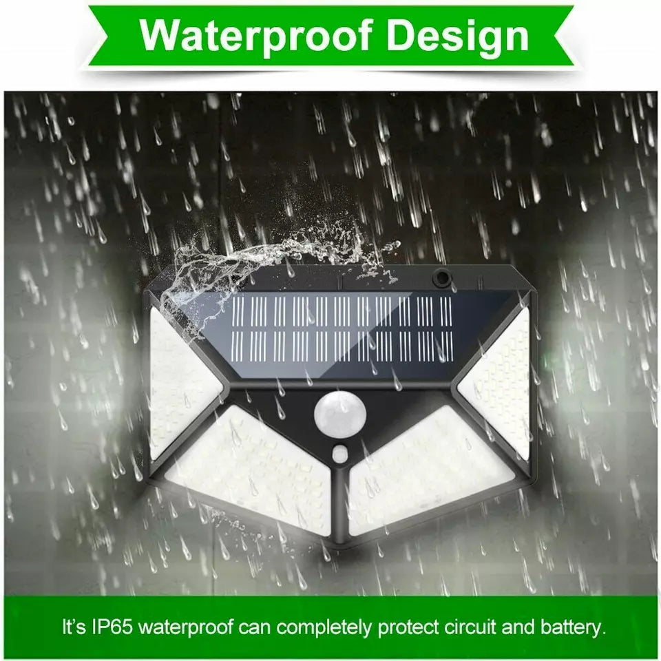 100 LED Solar Security Light. PIR Motion Sensor Wall Light. 3 Modes. 270° Wide Angle. IP65 Waterproof for Outdoor Garden