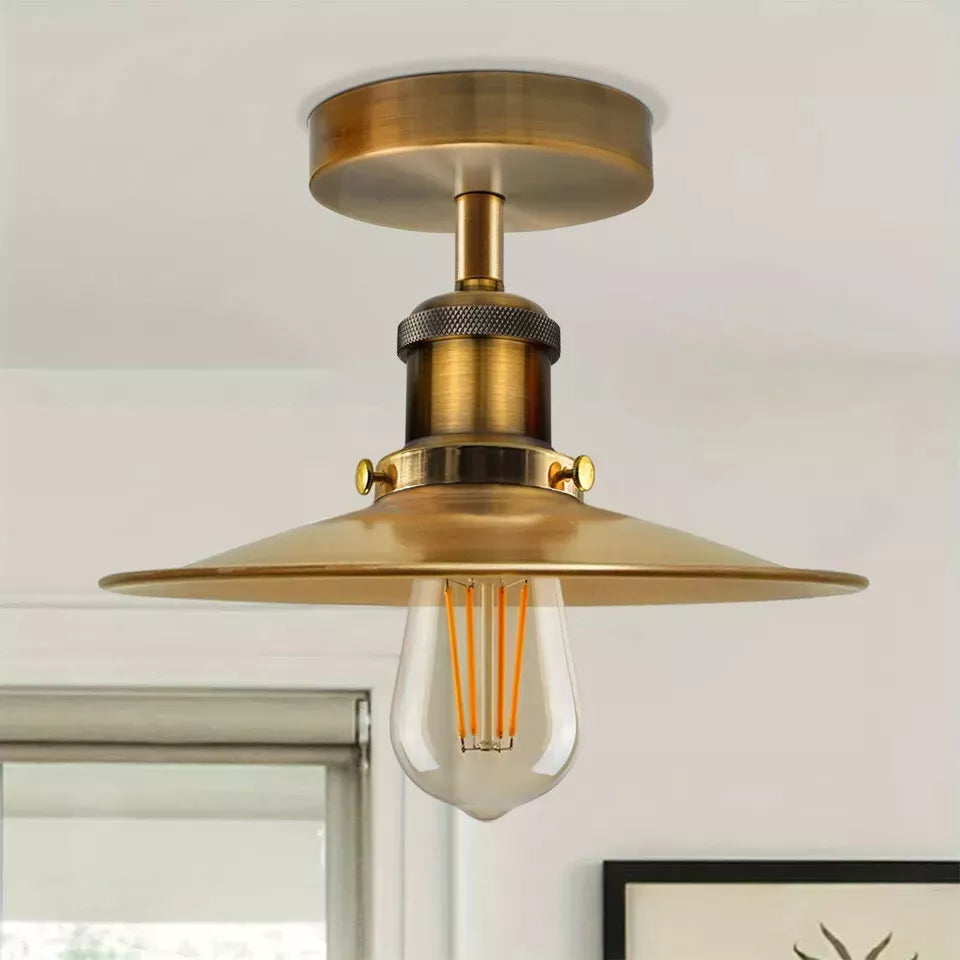 Retro Vintage Industrial Flush Mount Ceiling Light – Warm E27 Lamp Fitting