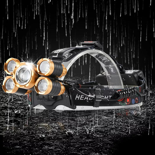 Five Headlights Strong Headlamp Light. Super Bright Rechargeable Long Shot Super Bright Head-Mounted LED Miners Lamp Flashlight