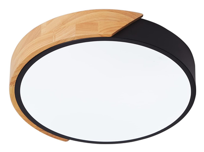 Modern LED Ceiling Light 24W. Oak & Iron Frame. 1600LM Cool White 6000K. Ideal for Living Room & Hallway