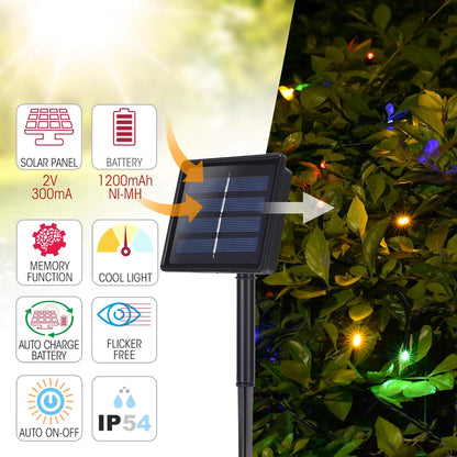 72FT 200 LED Multicolor Solar String Lights – Waterproof for Outdoor & Indoor Use