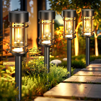 4 Pack Solar Garden Stake Lights Warm White Outdoor