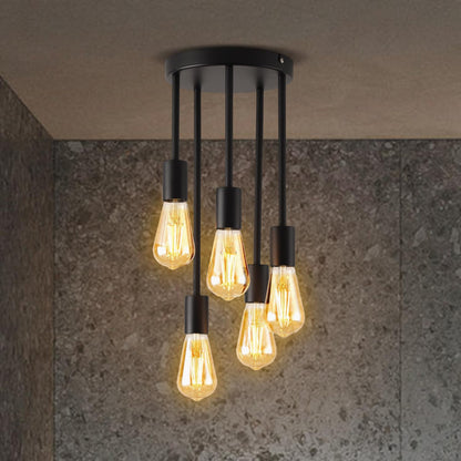 Black 5-Way Semi Flush Ceiling Light with E27
