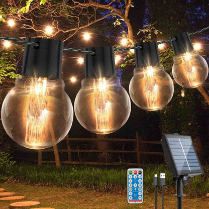 9M Solar Festoon Lights. 20 Bulbs. Remote Control