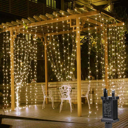 LE 306 LED Curtain Lights – 3m x 3m. 8 Modes. Plug-in. Warm White