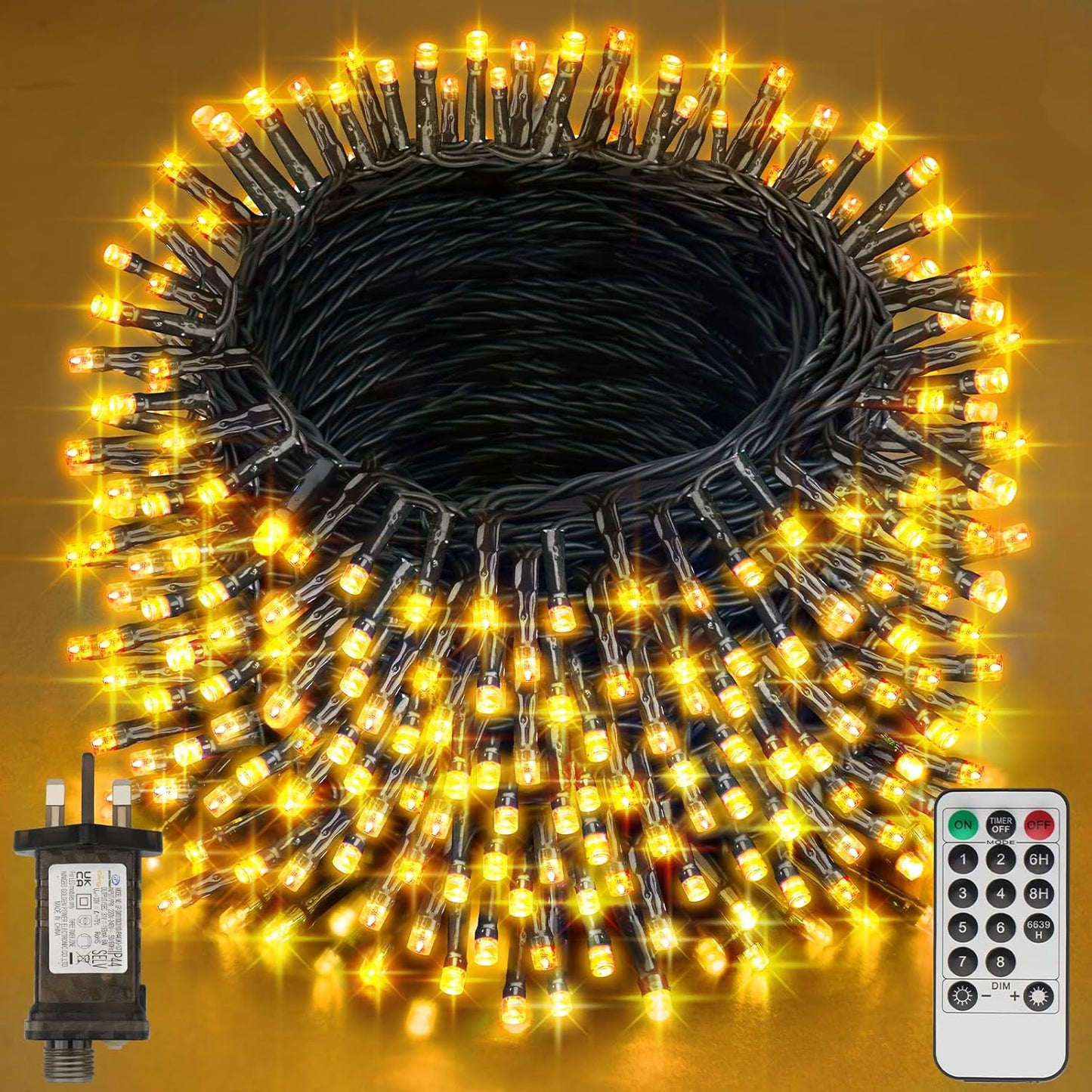 29.2M 220 LED Plug-in Fairy String Lights – Warm White. Remote. 8 Modes