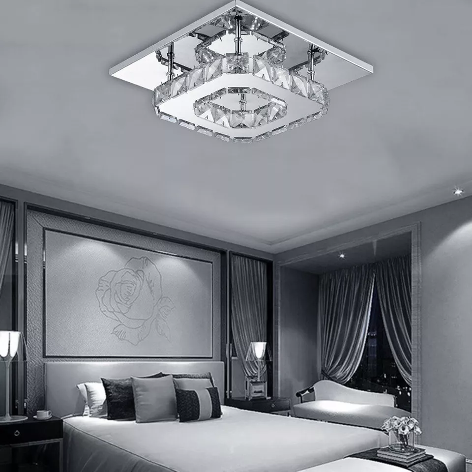 Modern Square Crystal LED Ceiling Light – Elegant Chrome Chandelier for Living Room. Bedroom & More