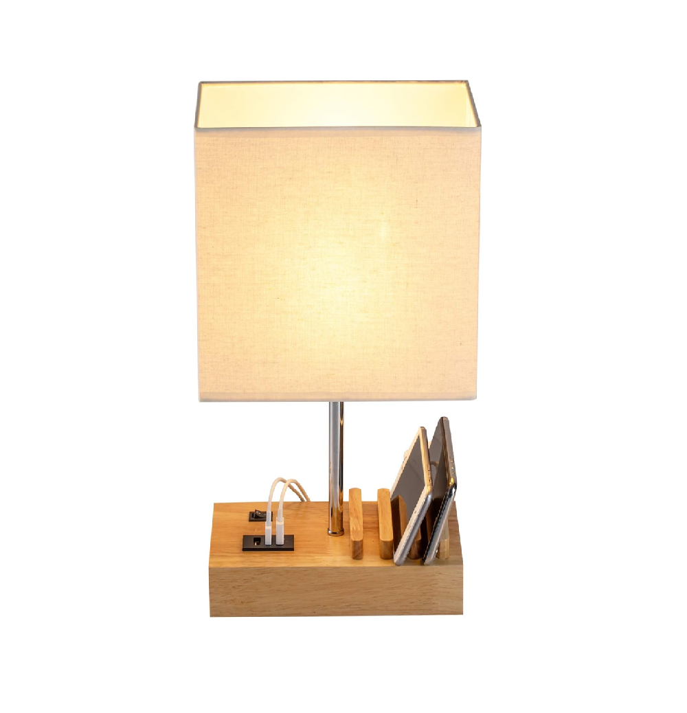 USB Bedside Table Lamp with Charging Station