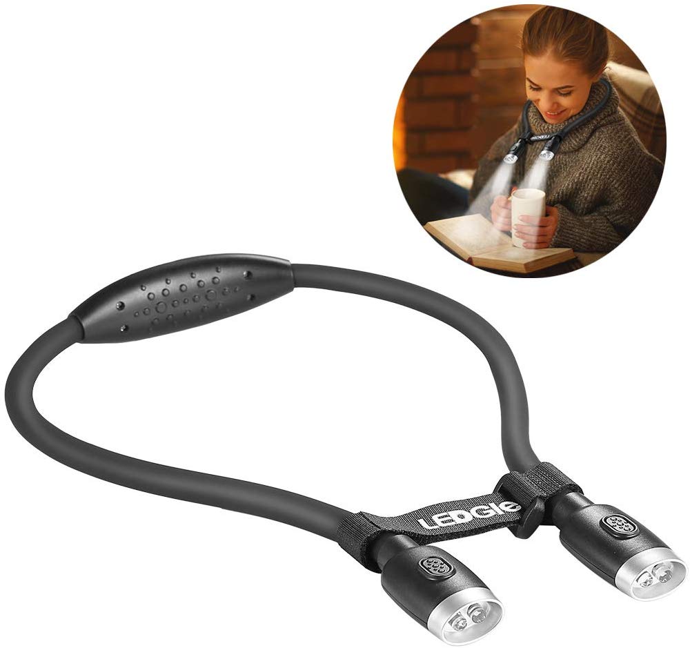 LEDGLE Updated Rechargeable LED Book Light. Hands Free. Best for Bed Reading or Read in Car. Flexible Arm. 4 Super Bright LED Bulbs. 4-Level Light Control