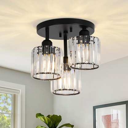 Modern Crystal Chandeliers Ceiling Light. 3-Lights Crystal Ceiling Lights Living Room. Black Semi Flush Ceilings Light Fittings for Hallway