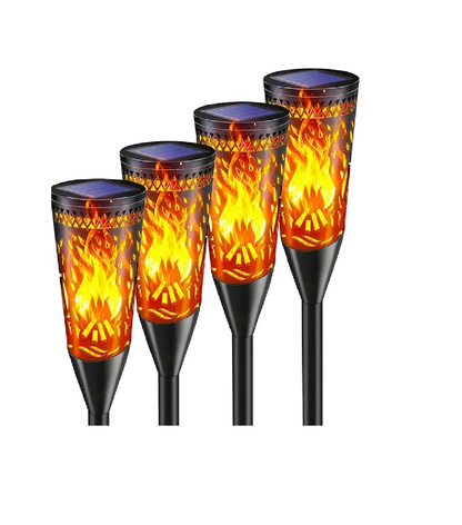 Solar Torch Lights – 6 Pack. Flickering Flame & Steady Modes. Waterproof Outdoor Garden Lights